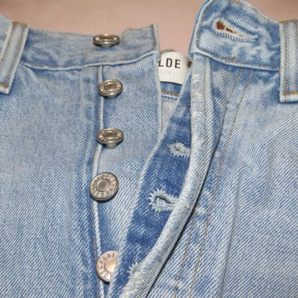 Agolde Light Wash Distressed Riley High Rise Straight Leg Cropped Jeans - Picture 9 of 12